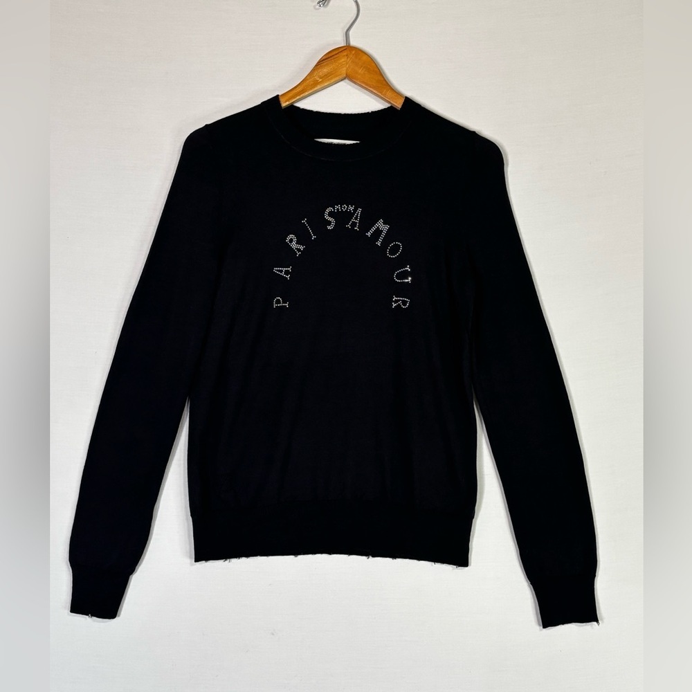Zadig & Voltaire Merino Wool Sweater XS Black Paris Amour Studded